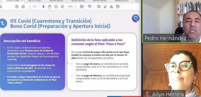 Seis capacitaciones online han realizado funcionarios de la Seremi de Desarrollo Social y Familia, destinadas a empleados públicos, dirigentes sociales y vecinales para promover el conocimiento de los beneficios que otorga el Gobierno de Chile.